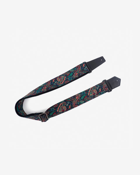 Boho paisley guitar strap with leather ends-1