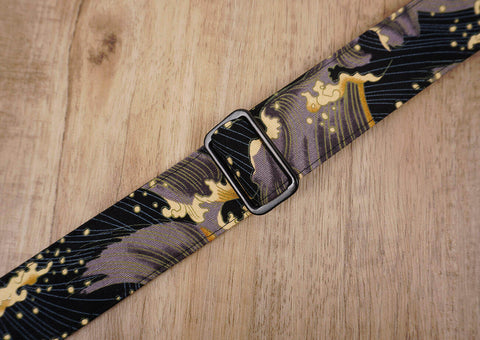 brown wave ukulele shoulder strap with leather ends-6
