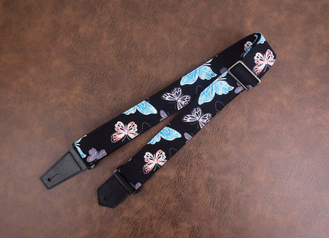 butterfly guitar strap with leather ends-2