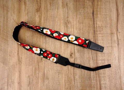 cat and flower ukulele shoulder strap with leather ends-2