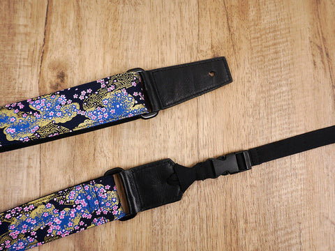 cherry blossom ukulele shoulder strap with leather ends-2