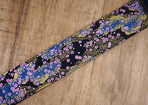 cherry blossom ukulele shoulder strap with leather ends-4