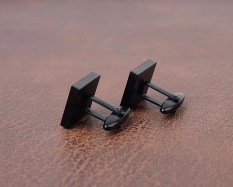 Custom engraved Black Square Cufflinks & Tie clip set-5