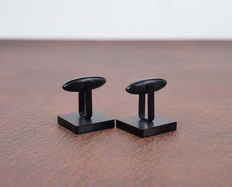 Custom engraved Black Square Cufflinks & Tie clip set-7