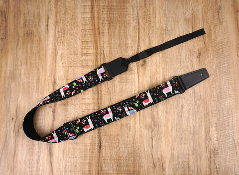 colorful llama ukulele shoulder strap with leather ends-3