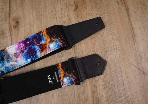 personalized fancy galaxy guitar strap with leather ends -4