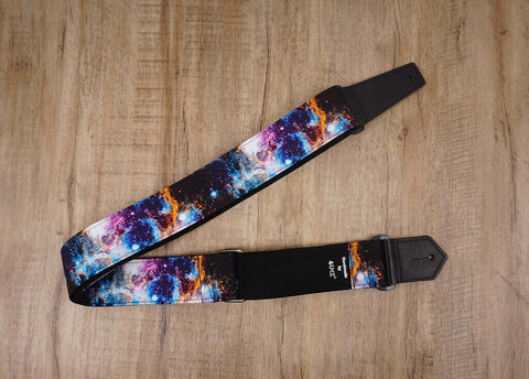 personalized fancy galaxy guitar strap with leather ends -3