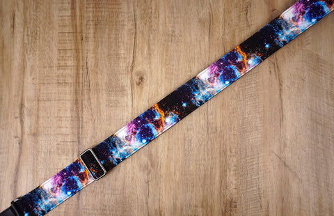 personalized fancy galaxy guitar strap with leather ends -6