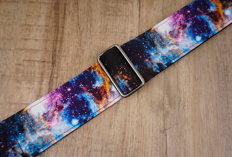 personalized fancy galaxy guitar strap with leather ends -7