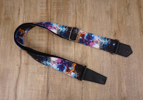 personalized fancy galaxy guitar strap with leather ends -2