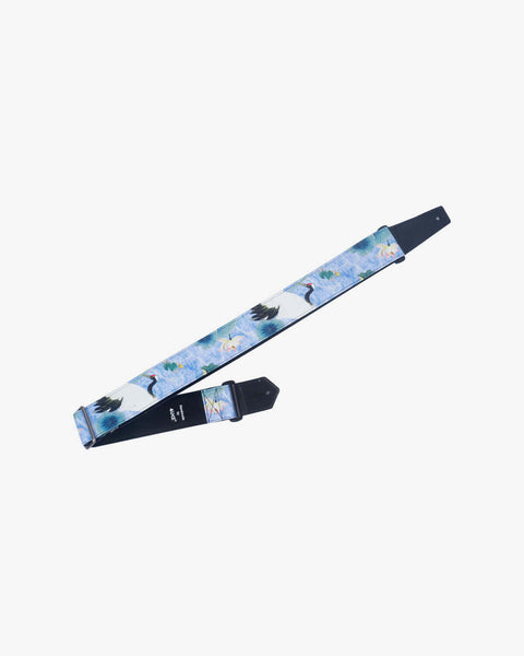 crane and lotus guitar strap with leather ends-1