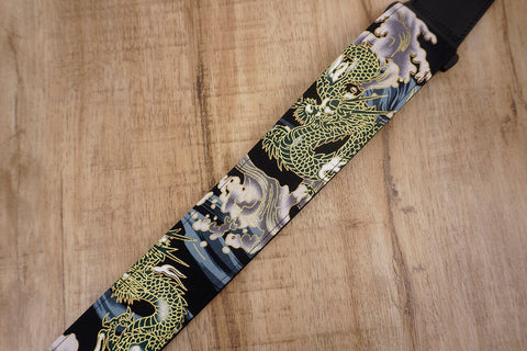 Chinese Dragon Guitar Strap with leather ends-4