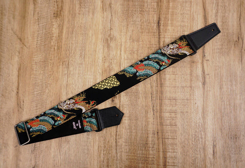 Chinese dragon guitar strap with leather ends-2