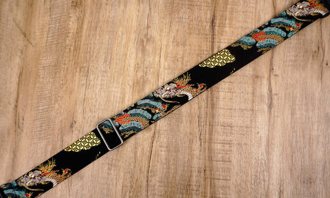 Chinese dragon guitar strap with leather ends-5