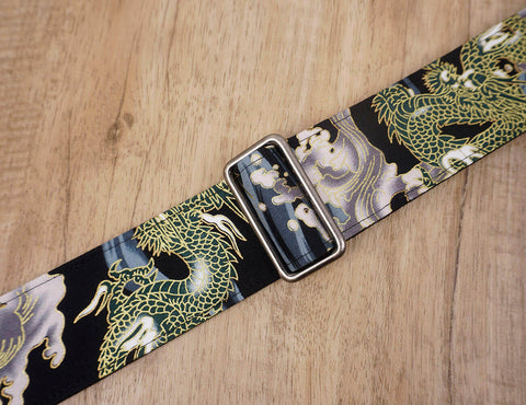 Chinese Dragon Guitar Strap with leather ends-7
