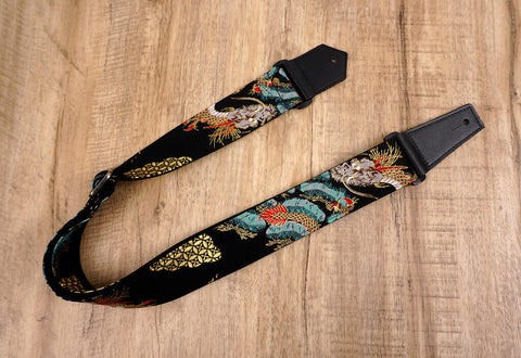 Chinese Dragon Guitar Strap with leather ends-3