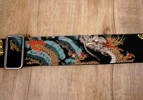 Chinese dragon guitar strap with leather ends-6