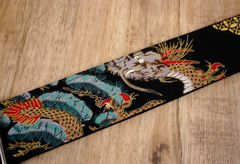Chinese dragon guitar strap with leather ends-8