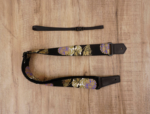 Gold dragon ukulele strap with leather ends-3