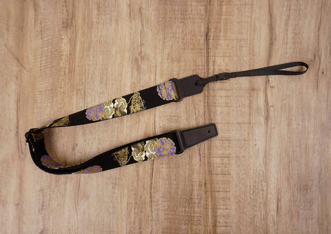 Gold dragon ukulele strap with leather ends-2