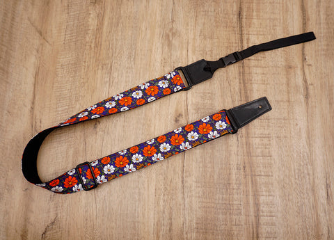 red flowers floral ukulele shoulder strap with leather ends-2
