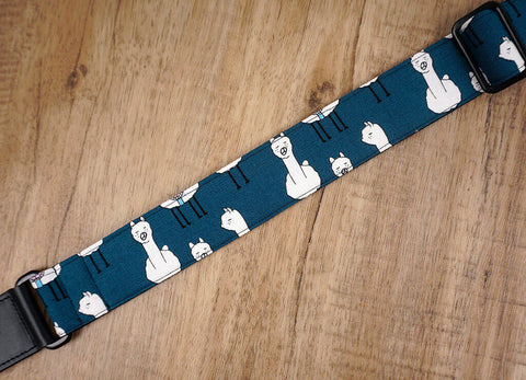 blue llama ukulele shoulder strap with leather ends-7