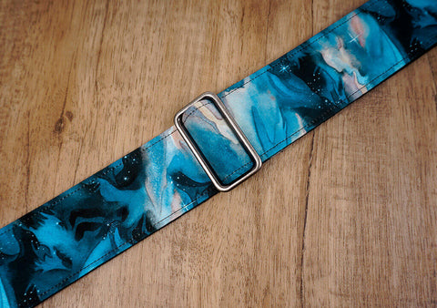 blue galaxy guitar strap with leather ends-2