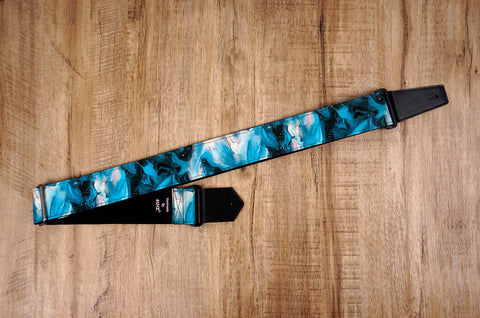 blue galaxy guitar strap with leather ends-4