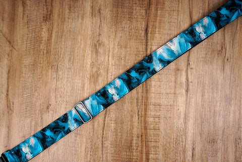 blue galaxy guitar strap with leather ends-5