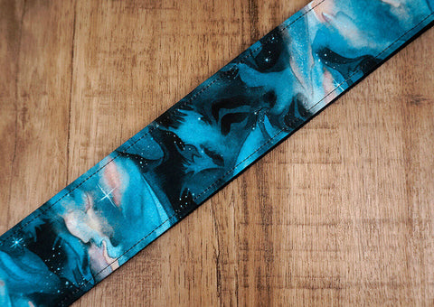 blue galaxy guitar strap with leather ends-6