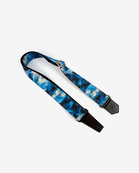 blue galaxy guitar strap with leather ends-1