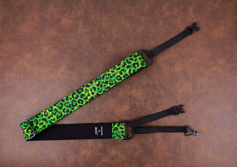 Green leopard print clip on ukulele hook strap, no drill, no button-2