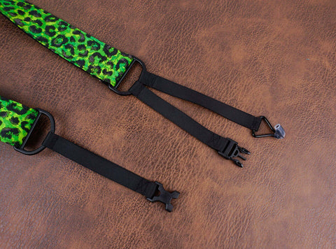 Green leopard print clip on ukulele hook strap, no drill, no button-6