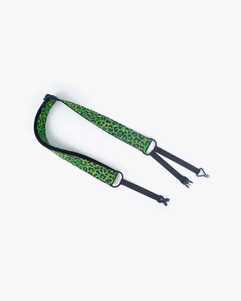 Green leopard print clip on ukulele hook strap, no drill, no button-1