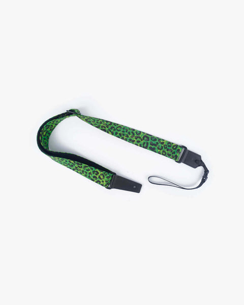 Green leopard print ukulele shoulder strap with leather ends-1