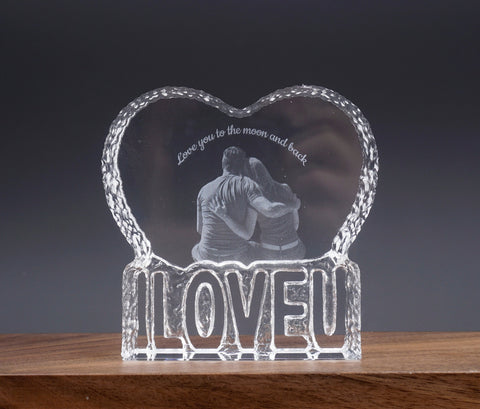 Personalized I LOVE U 2D Photo Crystal Ornament for desk, Perfect Memorial Gift for your loved ones-2