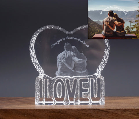 Personalized I LOVE U 2D Photo Crystal Ornament for desk, Perfect Memorial Gift for your loved ones-1