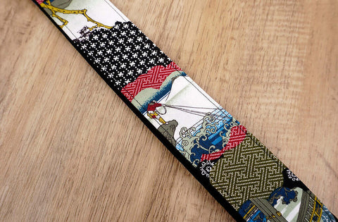 Japanese culture ukulele shoulder strap with leather ends-5