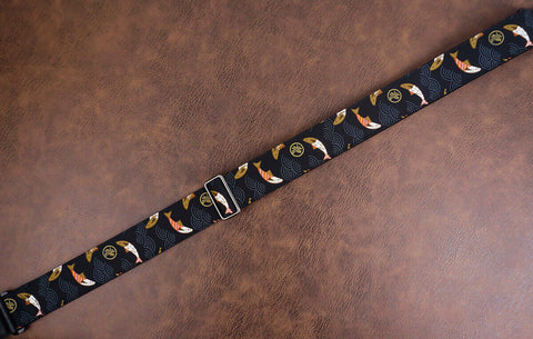 Jump koi fish guitar strap with leather ends-4