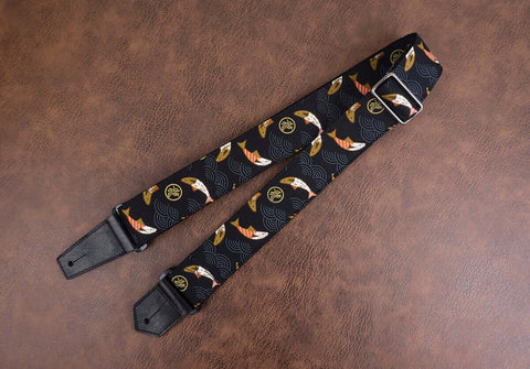 Jump koi fish guitar strap with leather ends-2