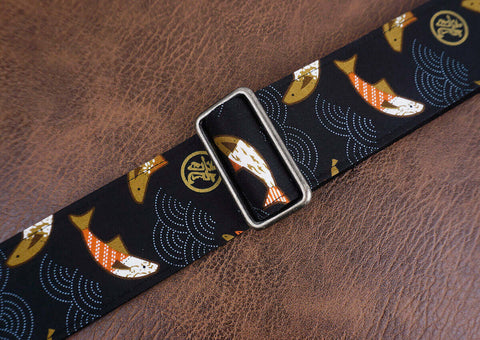 Jump koi fish guitar strap with leather ends-5