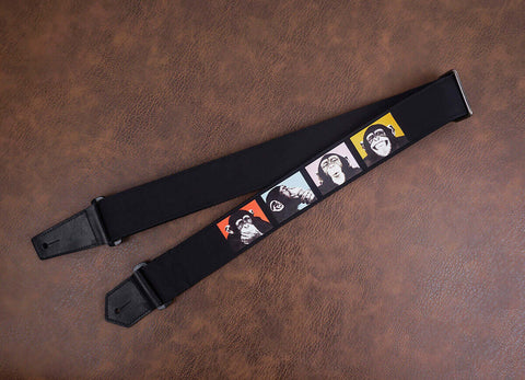 monkey funny face guitar strap with leather ends-2