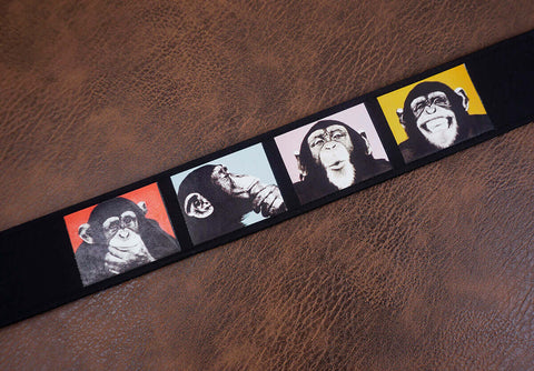 monkey funny face guitar strap with leather ends-3