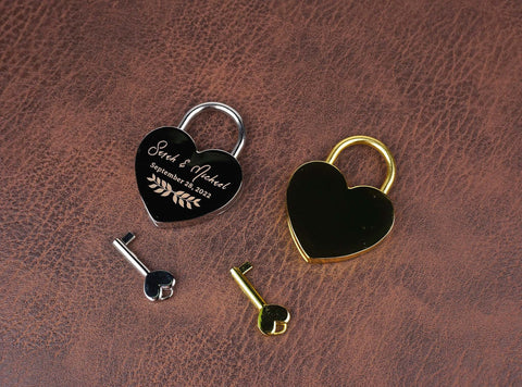 This custom engraved Heart Love Lock with Key, has two colors option,We offer personalized engraving of love locks plus various monograms to match your theme.-3
