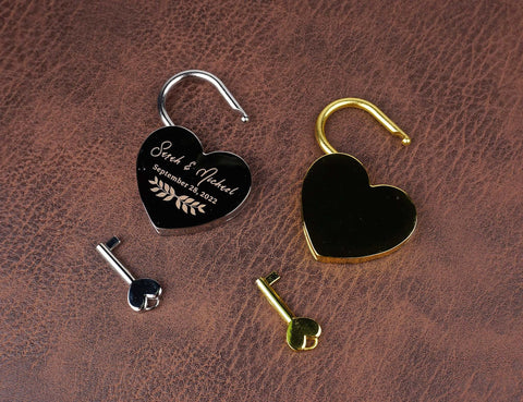 This custom engraved Heart Love Lock with Key, has two colors option,We offer personalized engraving of love locks plus various monograms to match your theme.-4