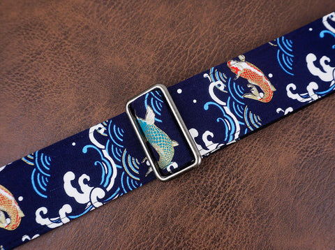 koi fish banjo strap with leather ends and hook, also can be used as purse guitar strap-5
