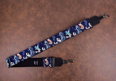koi fish banjo strap with leather ends and hook, also can be used as purse guitar strap-2