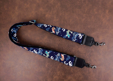 koi fish banjo strap with leather ends-3