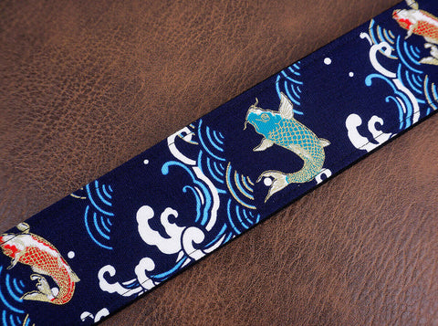 koi fish banjo strap with leather ends and hook, also can be used as purse guitar strap-6