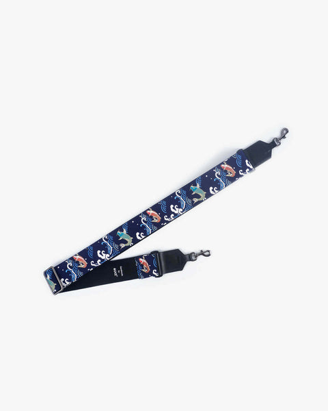 koi fish banjo strap with leather ends and hook, also can be used as purse guitar strap-1